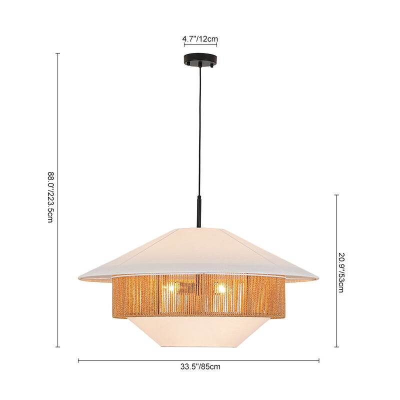 Coastal-style 4-Light Hemp-rope Geometric Linen Fabric Pendant - 33.5 in