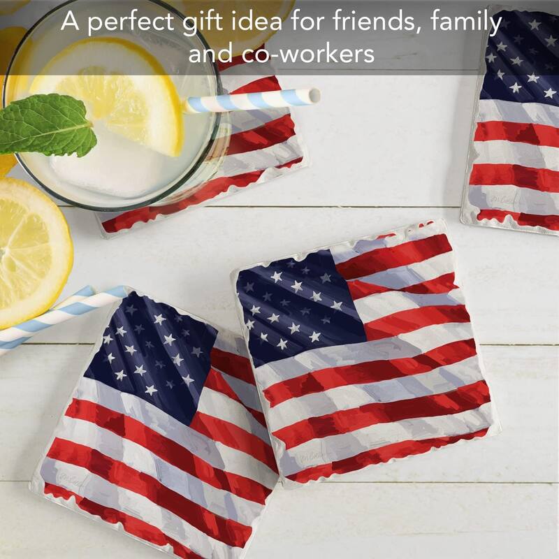 CounterArt Liberty Flag Absorbent Stone Tumbled Tile Coaster Set of 4 Made in The USA Protective Cork Backing