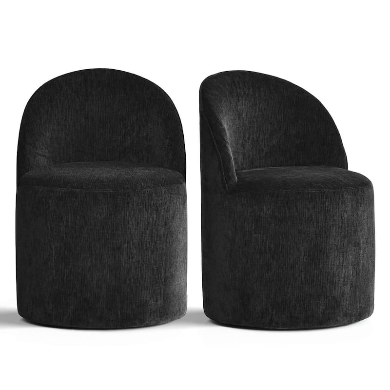 Chenille Upholstered Dining Chair with Wheels (Set of 2)