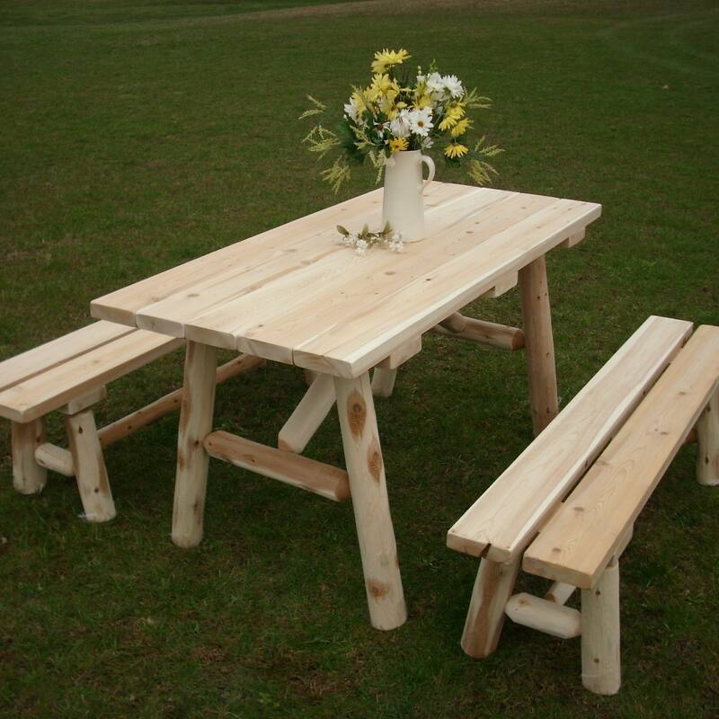 White Cedar Log 5' Picnic Table with Detached Benches Bed Bath