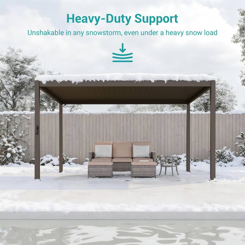 Outdoor Metal Solar LED Louvered Pergola with Adjustable Roof