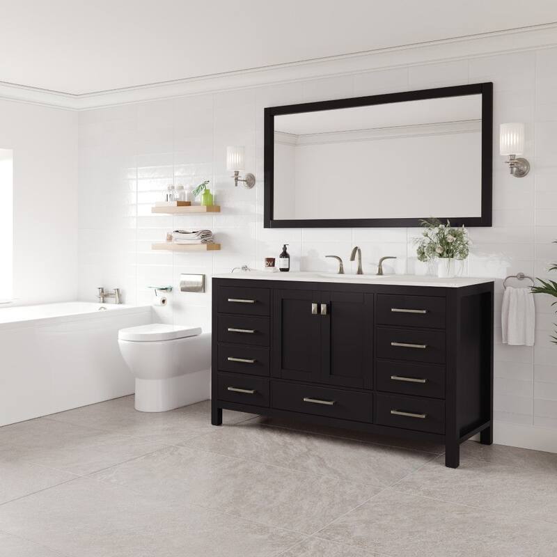Eviva Aberdeen 60"W SS Bath Vanity with WH Carrara Quartz Top