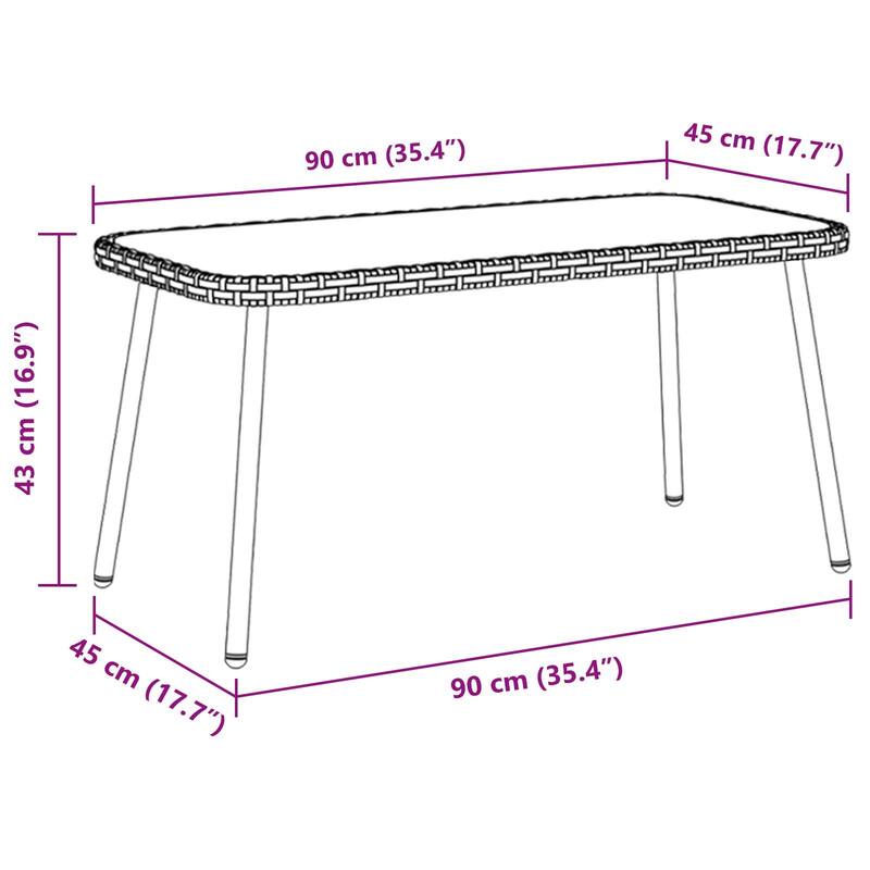 Rectangular Poly Rattan Coffee Table - 35.4 x 17.7 x 16.9 in