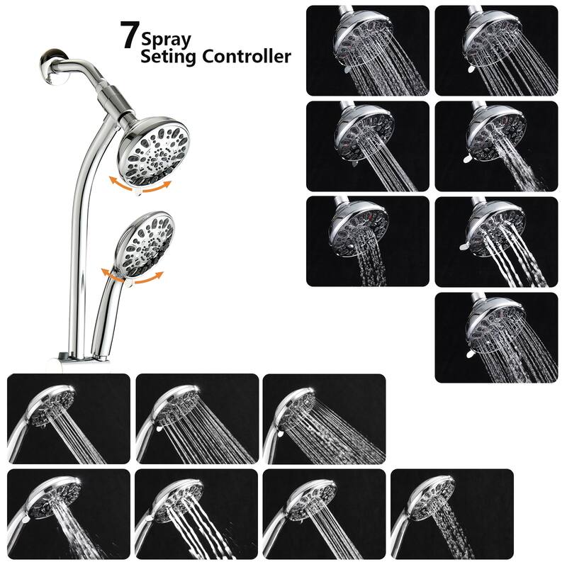 YASINU 26" Drill-Free Slide Bar Combo Rain Showerhead 7-Setting Spa System