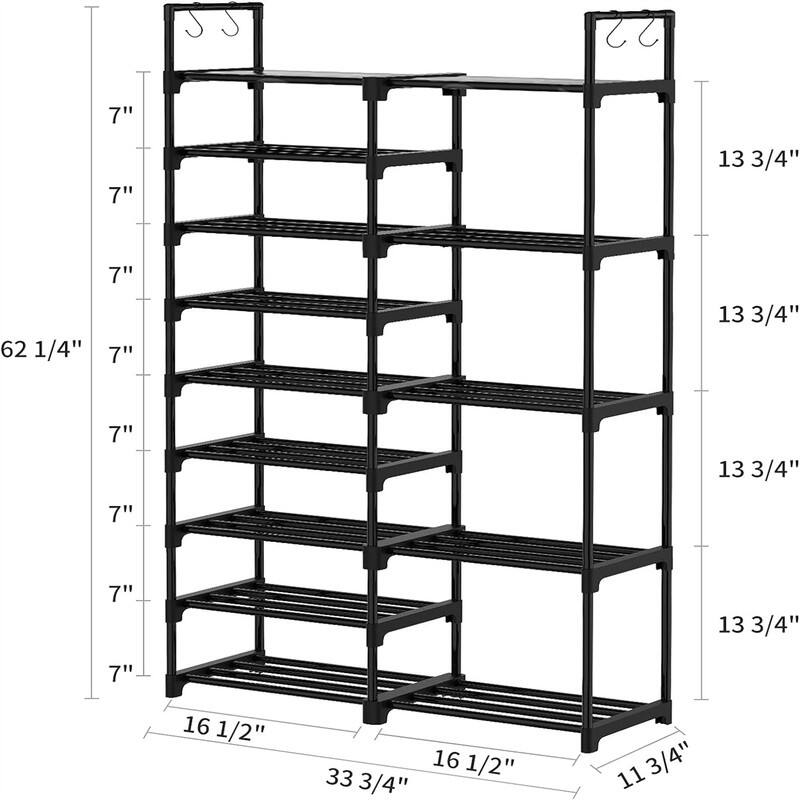 9 Tiers Black Shoe Rack Shoe Storage Shoe Organizer - 11.75"D x 33.75"W x 62.25"H