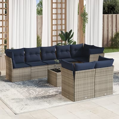 vidaXL 8/9 Piece Patio Sofa Set with Cushions Brown/Gray Poly Rattan - 21.7 x 24.4 x 27.2
