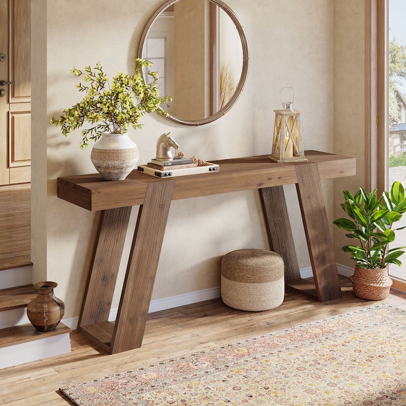 Solid Wood Console Table, Sofa Table Behind Couch, Hallway Entrance Foyer Living Room Accent Entryway Table