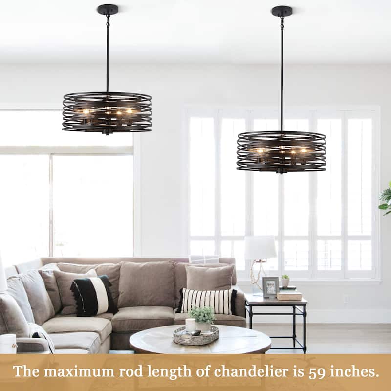 Farmhouse 5-Light Metal Drum Shape Pendant Light for Kitchen Island Entryway