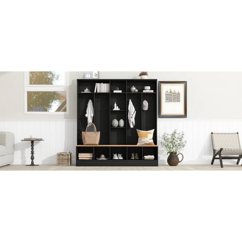 Hall Tree with Storage Bench, Multifunctional Coat Rack with 8 Hooks