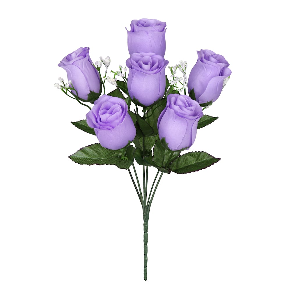 Set of 12 Lavender Artificial Rose Bud Flower Stem Bush Bouquet 14in - 14" L x 6" W x 6" DP