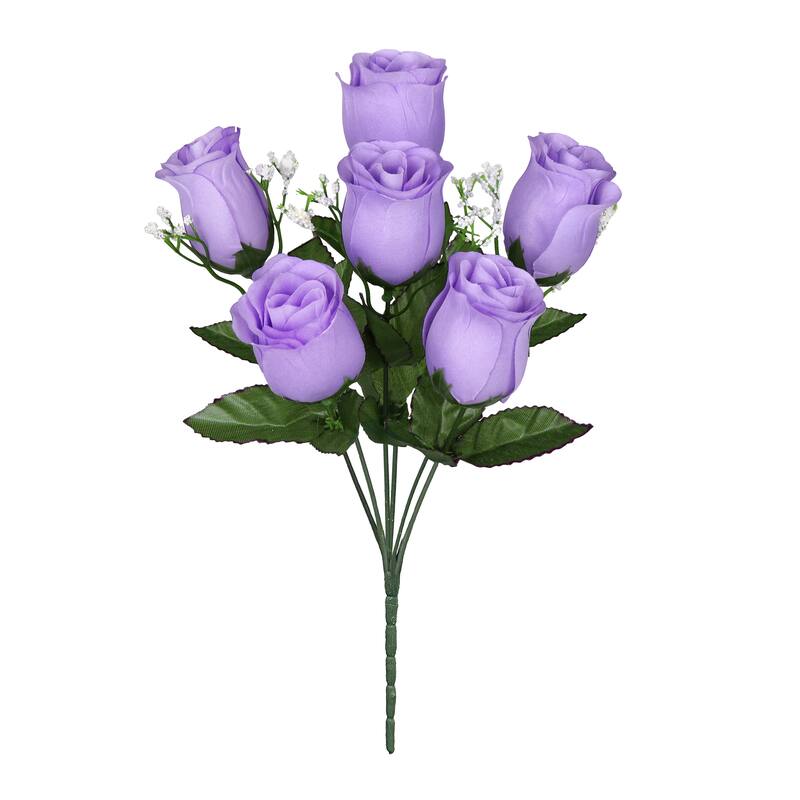 Set of 12 Lavender Artificial Rose Bud Flower Stem Bush Bouquet 14in - 14" L x 6" W x 6" DP