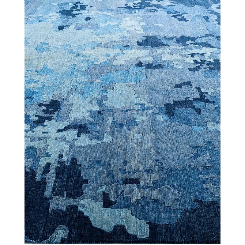 Modern One-of-a-Kind Handmade Area Rug - Blue, 9' 2" x 12' 4" - 9' 2" x 12' 4"
