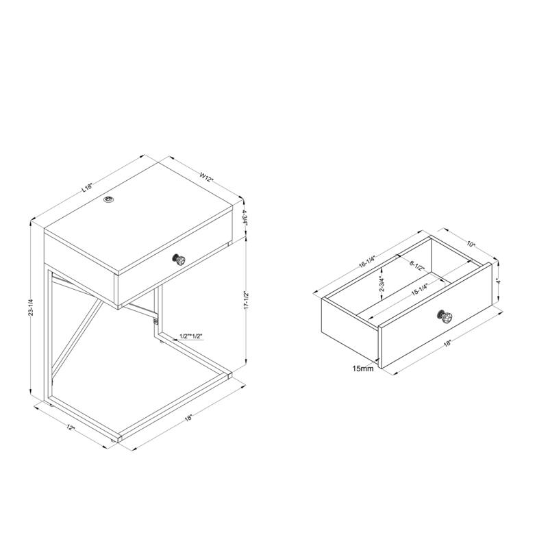 Geneva Modern 18-inch Steel 1-Drawer Side Table with USB Port by Furniture of America