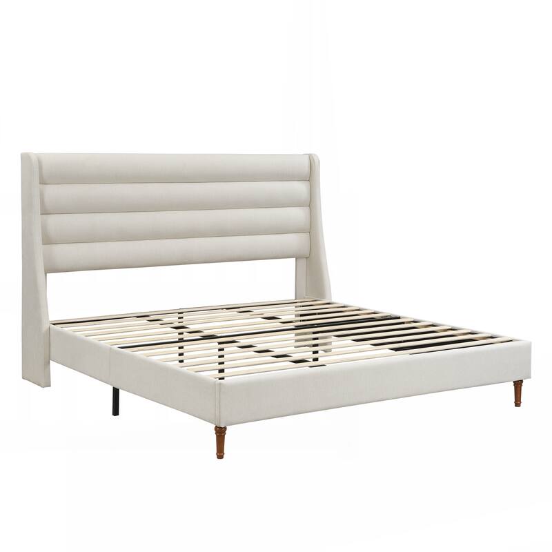 King Size Bed Frame High Headboard Upholstered Platform Bed