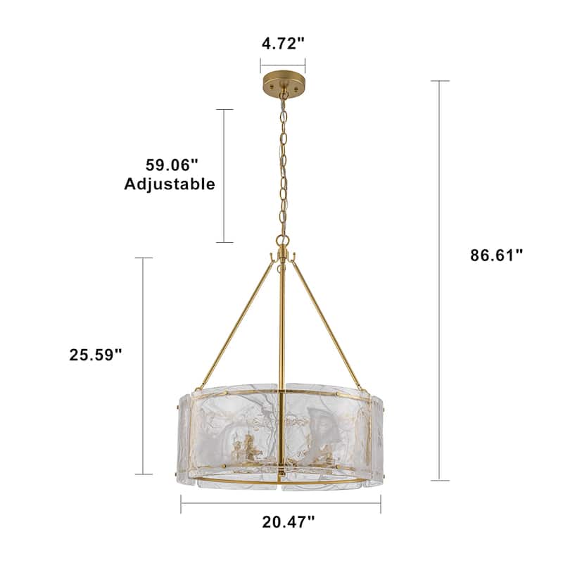 Modern 5-Light 20.5" Lantern Drum Chandelier Water Ripple Glass Pendant for Dining Room