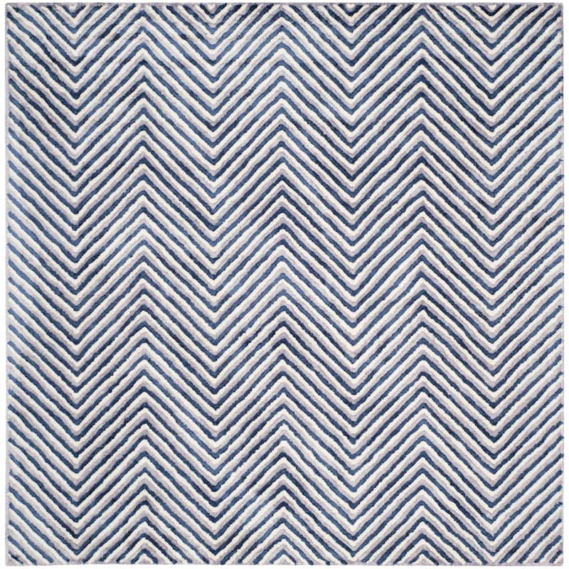 SAFAVIEH Handmade Soho Shira Chevron N.Z. Wool Rug - 6' Square - Ivory/Navy