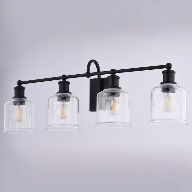 Northbrook Black Traditional Bathroom Vanity Wall Lighting Fixture, Clear Seeded Glass Shade, Dimmable, LED Compatible