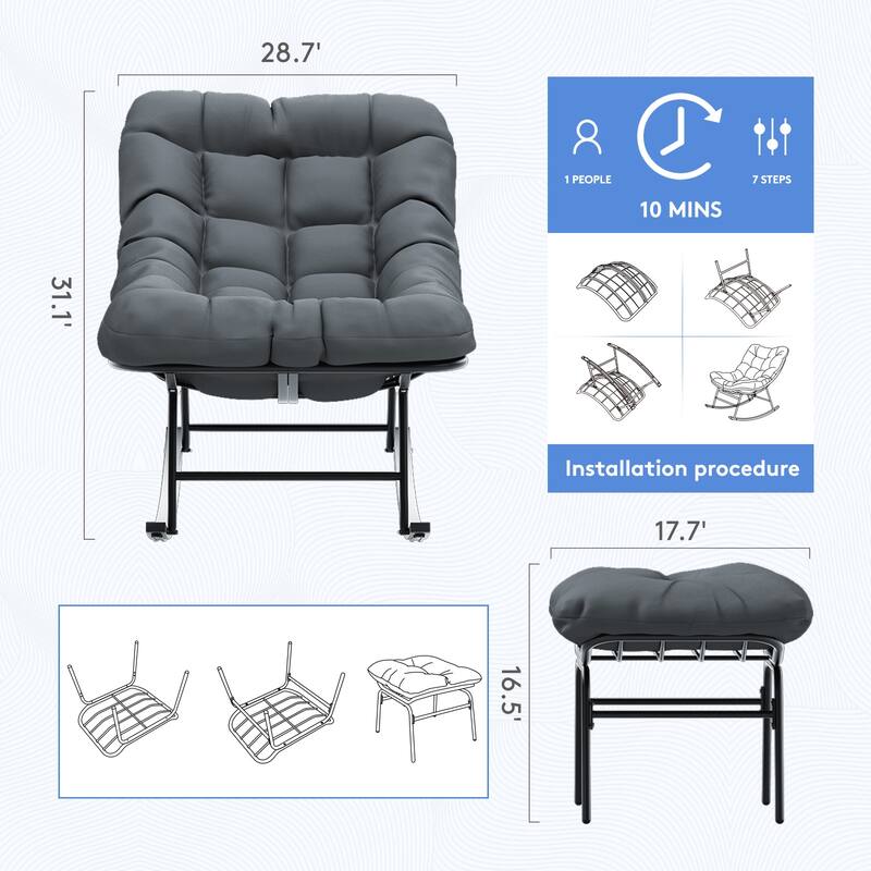 Metal Frame Chair and Footrest Set with Detachable Cushions – Outdoor Comfort and Durability