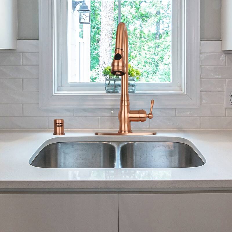 Copper Kitchen Faucet with Single Handle and Pull Down Sprayer