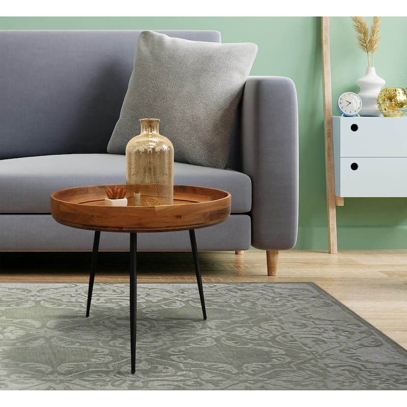 HomeRoots 18" Black And Natural Brown Solid Wood And Iron Round End Table - 21