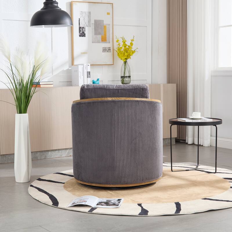 Corduroy Barrel Chair, Comfortable Living Room Accent Sofa Chair, 360 Degree Swivel Side Club Chair Leisure Arm Chair