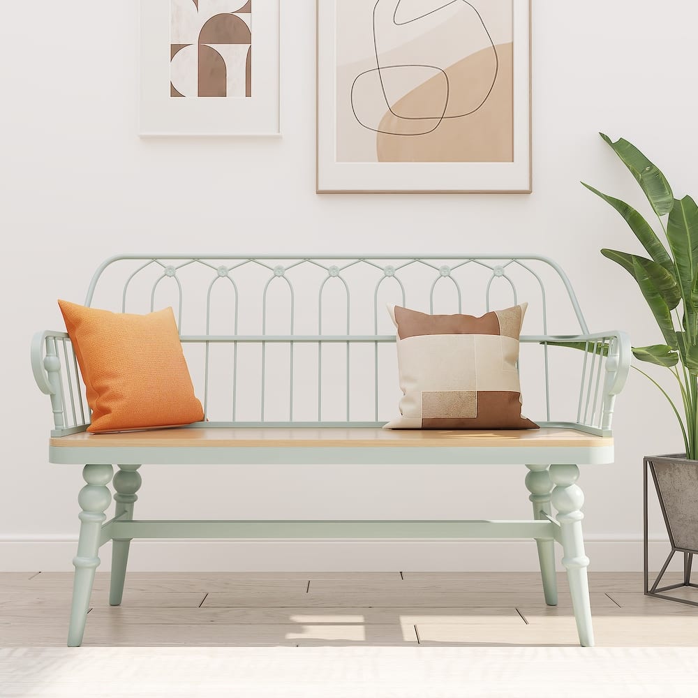 Modern Farmhouse Metal Spindle Back Bench