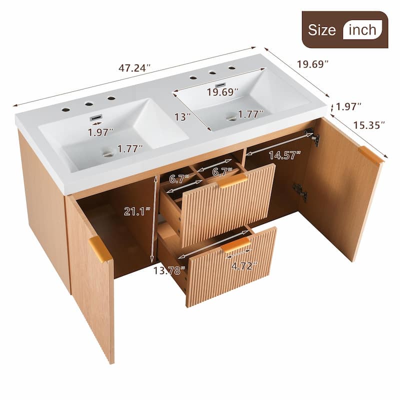 47.24" Wall-Mounted Double Sink Bathroom Vanity with SMC Top