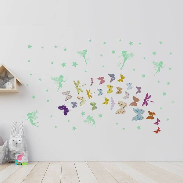 slide 2 of 9, Walplus Fairy Glow in The Dark Floral Butterflies Kids Wall Stickers