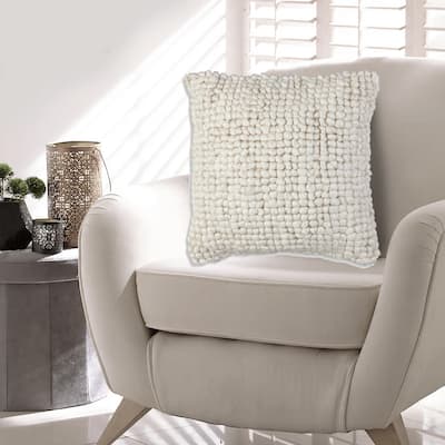 Throw Pillow Set of 4, 20 Inch, Modern Looped Design, Soft White Cotton