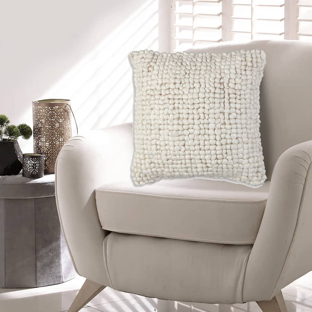 Throw Pillow Set of 4, 20 Inch, Modern Looped Design, Soft White Cotton