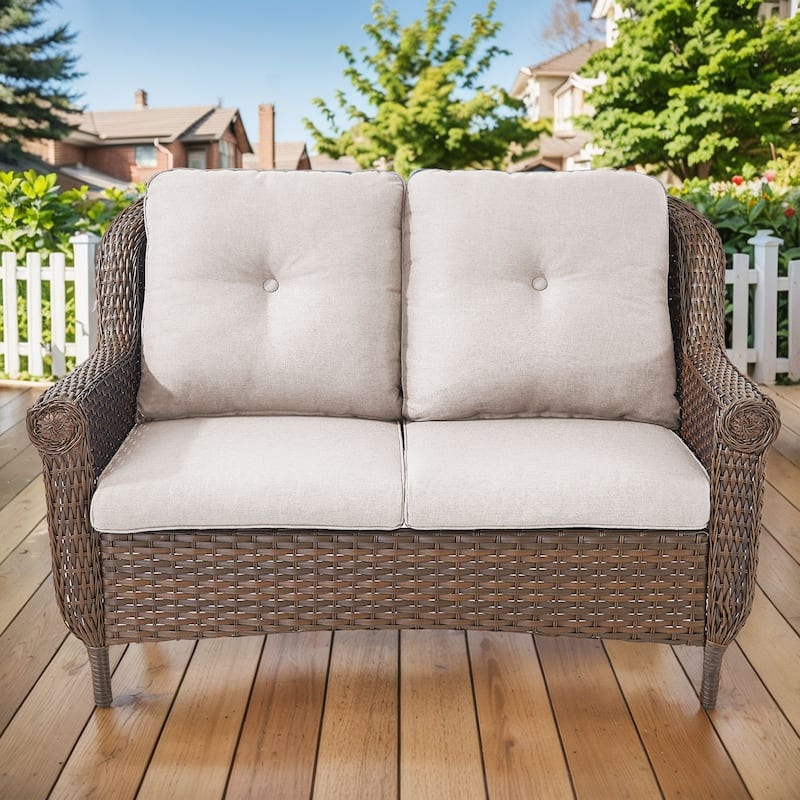 Gymojoy Premium Outdoor Wicker Loveseat Sofa with Cushions