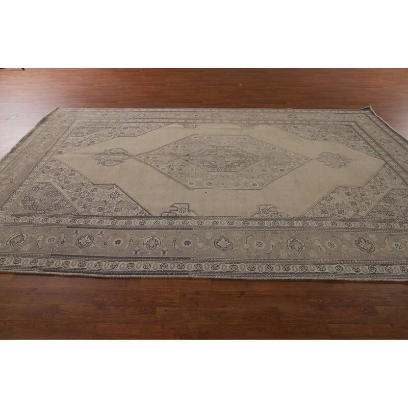 Geometric Tabriz Persian Vintage Area Rug Hand-Knotted Wool Carpet - 7'6"x 11'7"