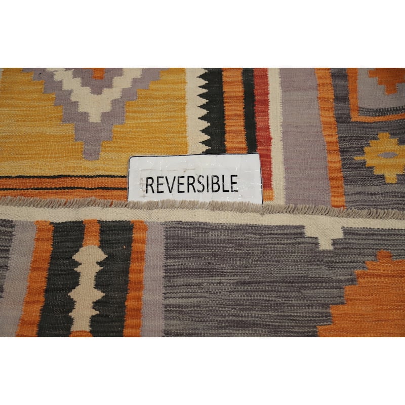 Hand Woven Oriental 100% Wool Carpet Southwestern Tribal Greys & Charcoal Kilim Area Rug - 10' 0'' X 7' 1''