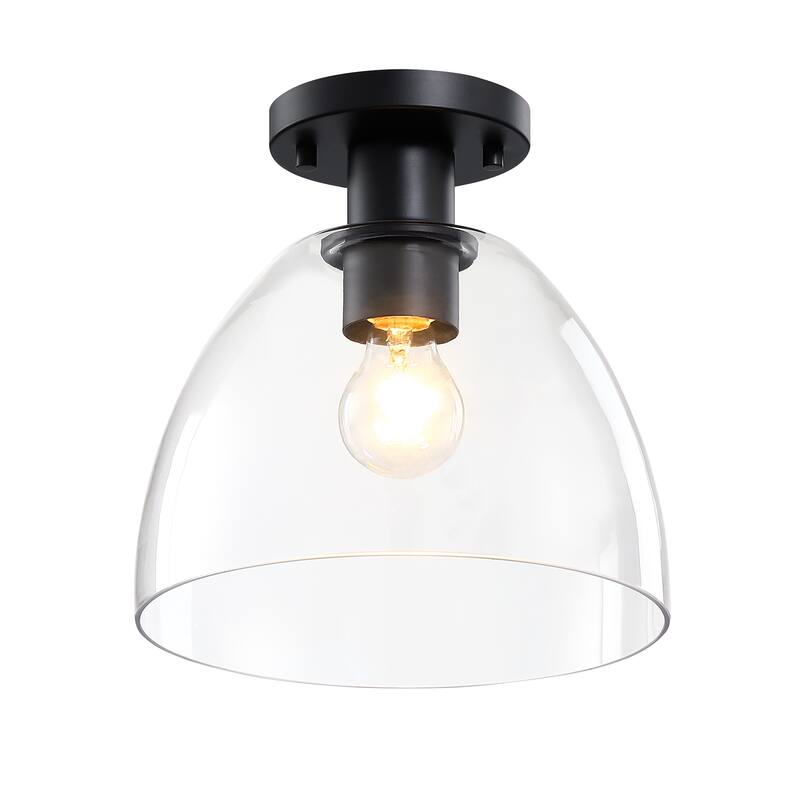Indigo 10 in. 1-Light Matte Black Modern Semi Flush Mount with Clear Glass Shade for Bedrooms