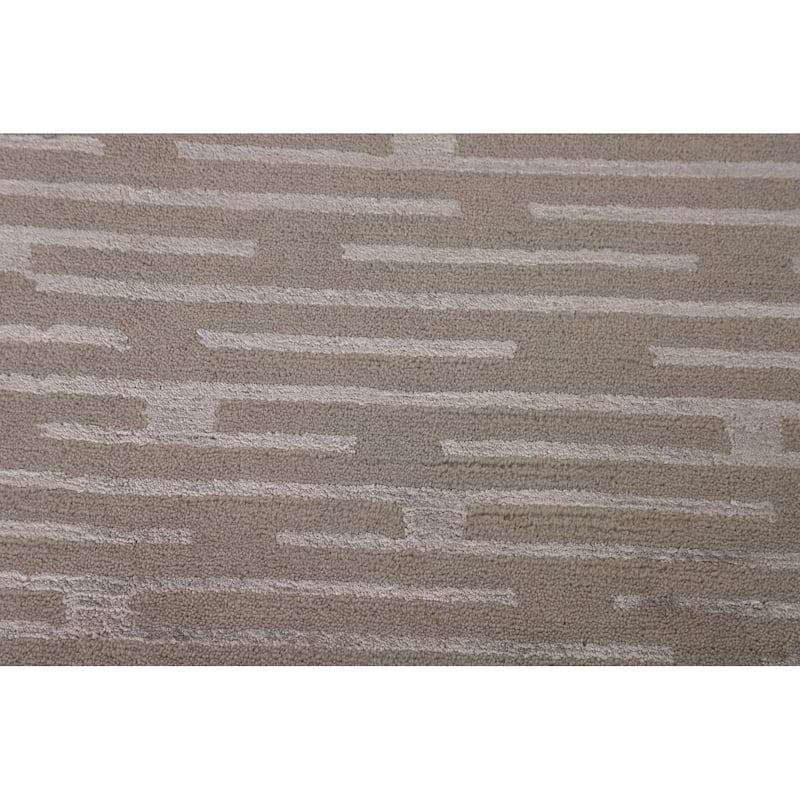 Beige Striped Nepalese Oriental Area Rug Hand-Knotted Wool Carpet - 5'10" x 8'8"