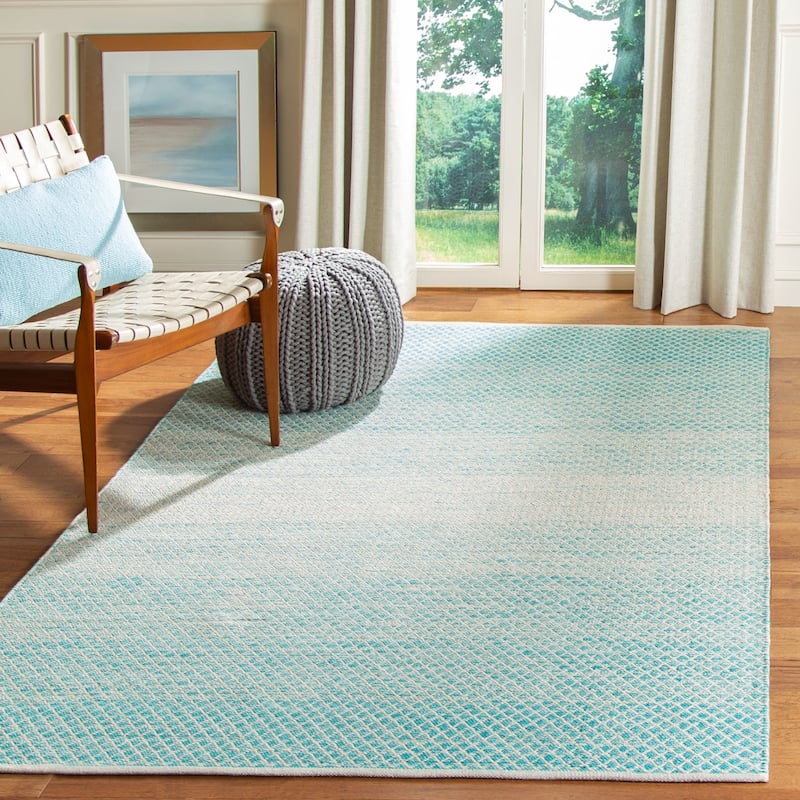 SAFAVIEH Handmade Flatweave Montauk Geert Cotton Rug - 9' x 12' - Turquoise/Ivory
