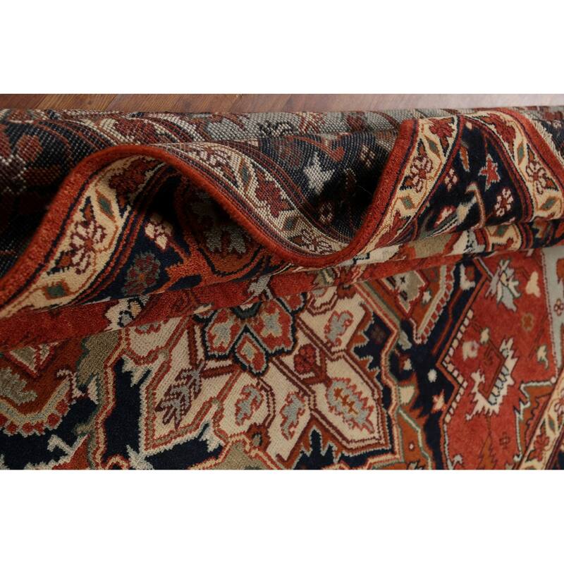 Geometric Heriz Serapi Indian Area Rug Handmade Orange Wool Carpet - 8'11"x 11'9"