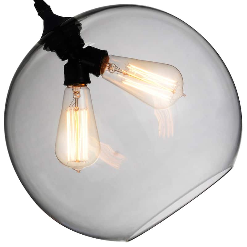 Glass 2 Light Down Mini Pendant With Smoke Finish