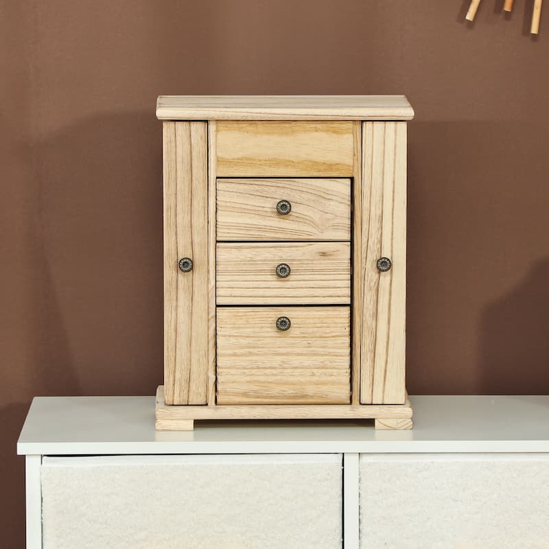 HOMCOM 4-Tier Wooden Jewelry Box for Women, Jewelry Organizer with Mirror and 2 Drawers for Rings Earrings Necklaces Bracelets