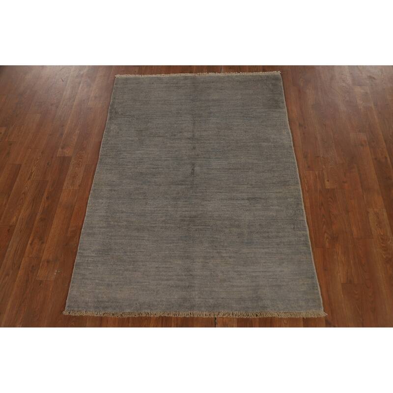 Striped Gray Gabbeh Modern Rug Handmade Wool Carpet - 3'3" x 4'6"