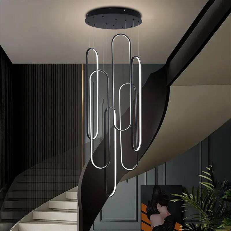 Modern LED Chandelier Large High Ceiling 6 Ring Dimmable Chandelier