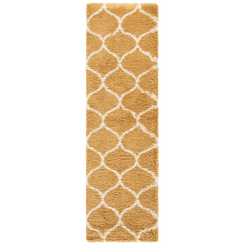SAFAVIEH Hudson Shag Pushpa Trellis 2-inch Thick Area Rug - 2'3" x 8' Runner - Gold/Ivory