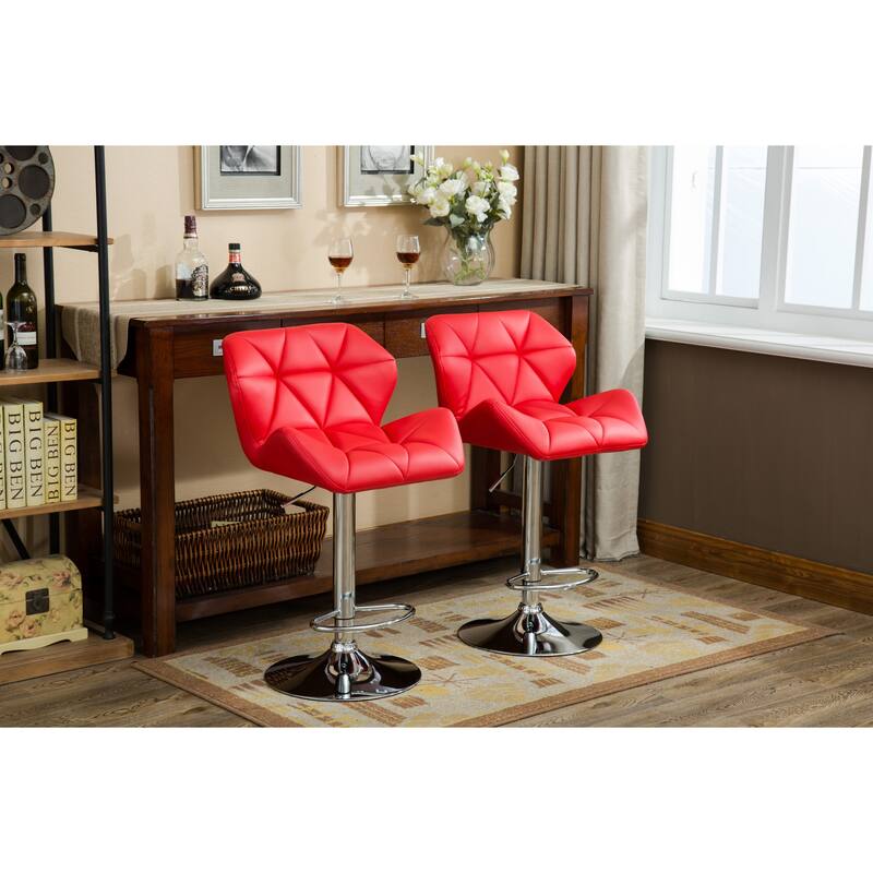 Adjustable Height Hidraulic Bar Stools Set of 2, Counter Height Faux Leather Chair with Footrest for Kitchen Island, Dining Room