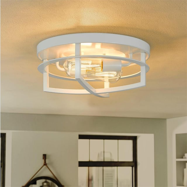 Industrial Ceiling Light 13" 2-Light in Antique Black Metal Finish Flush Mount Lights