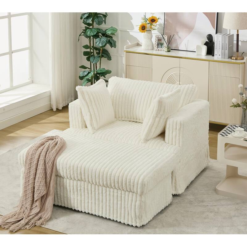 47.7" Oversized Corduroy Chaise Longue with Ottoman
