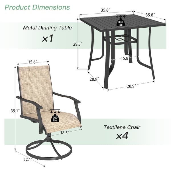 dimension image slide 14 of 33, Patio Dining Set, Outdoor Dining Table and Chairs Set with Textilene Chairs, Adjustable Umbrella Hole for Garden, Backyard