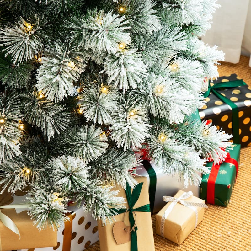 Glitzhome 6FT/7.5FT/9FT Warm White or Multi-Colored Pre-Lit Flocked Pine Artificial Christmas Tree