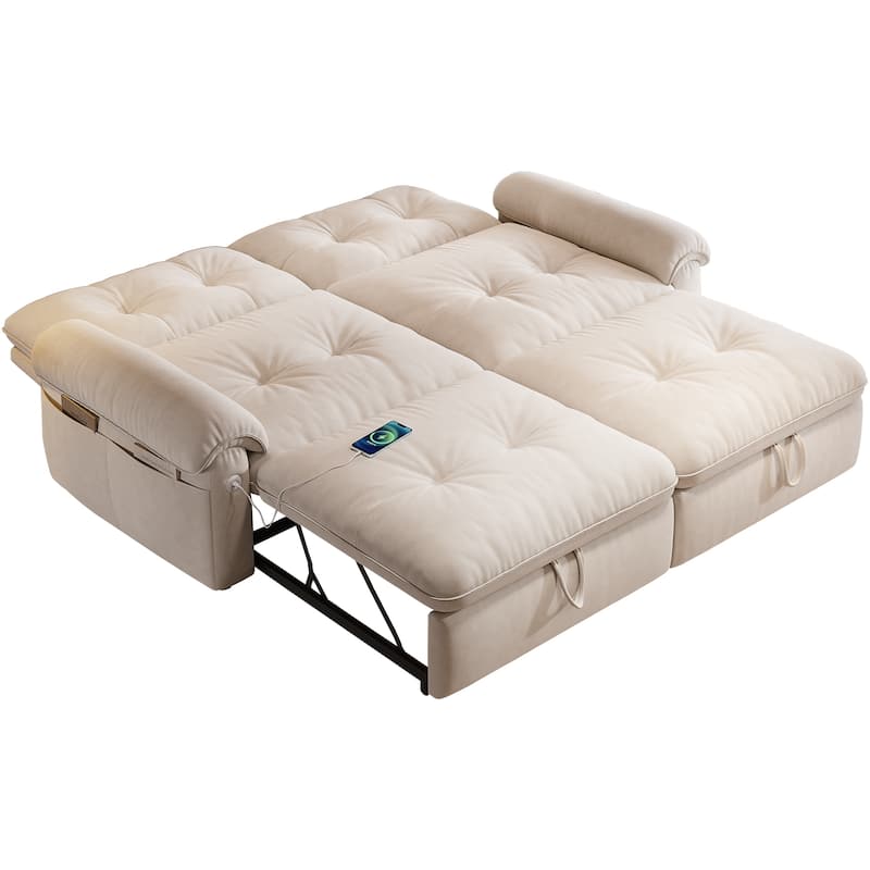 2-in-1 Velvet Pull Out Sleeper Sofa Bed Convertible Loveseat Couch for Sitting, Napping or Sleeping with Side Pockets and USB