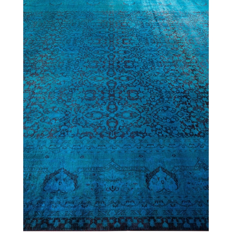 Overton Hand Knotted Wool Vintage Inspired Modern Contemporary Overdyed Blue Area Rug - 10' 2" x 14' 4"