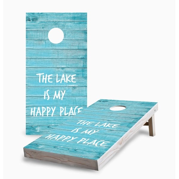slide 2 of 5, Lake Is My Happy Place Corn Hole Board Set w Case & Lights 16 Years and Up